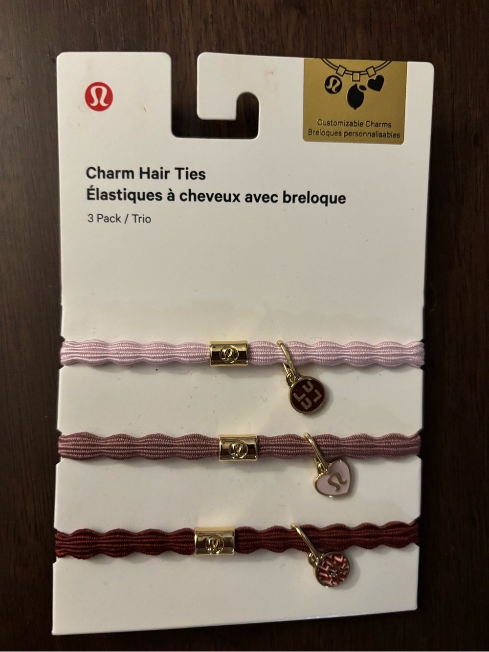 Lululemon Hair Tie Trio with Gold Accents - Pink, Mauve & Burgundy